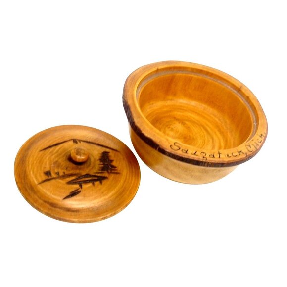 Vintage Handcrafted Wooden Lidded Bowl Saugatuck Mich Made in Japan Rustic Decor - Picture 2 of 4